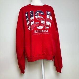 Vintage 90s Y2K USA Bright Red Patriotic Flag Sweatshirt America Freedom